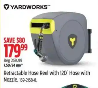 Canadian Tire YARDWORKS retractable hose reel with 120' hose with nozzle offer