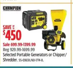Canadian Tire Selected Portable Generators or Chipper/ Shredder offer