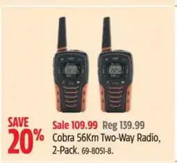 Canadian Tire Cobra 56Km Two-Way Radio, 2 Pack offer