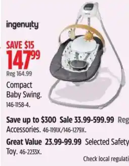 Canadian Tire INGENUITY Compact Baby Swing offer