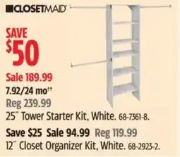 Canadian Tire CLOSETMAID 25" Tower Starter Kit, White offer