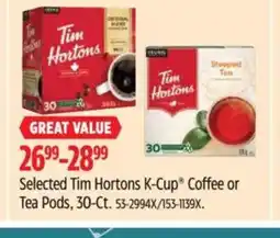 Canadian Tire Selected Tim Hortons K-Cup Coffee or Tea Pods offer