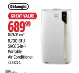 Canadian Tire DELONGHI 8,700 BTU SACC 3-in-1 Portable Air Conditioner offer
