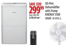 Canadian Tire 50-pint dehumidifier with pump. energy star offer