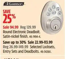 Canadian Tire GARRISON Round Electronic Deadbolt. Satin-nickel finish offer