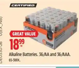 Canadian Tire CERTIFIED Alkaline Batteries. 36/AA and 36/AAA offer