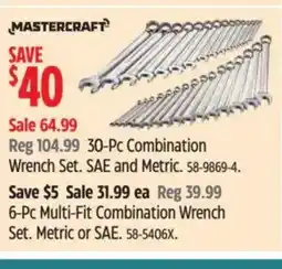 Canadian Tire MASTERCRAFT 30-Pc Combination Wrench Set. SAE and Metric offer