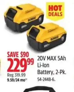 Canadian Tire 20V MAX 5Ah Li-Ion Battery, 2-Pk. offer