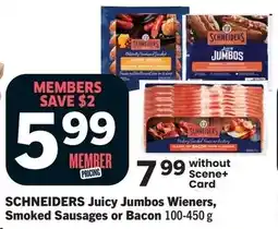 IGA SCHNEIDERS Juicy Jumbos Wieners, Smoked Sausages or Bacon offer