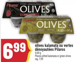 Marché Adonis OLIVES KALAMATA OU VERTES DÉNOYAUTÉES PILAROS | PILAROS PITTED KALAMATA OR GREEN OLIVES offer