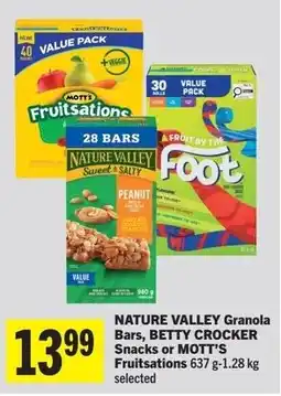IGA NATURE VALLEY Granola Bars, BETTY CROCKER Snacks or MOTT'S Fruitsations offer