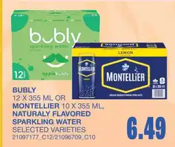 Wholesale Club BUBLY 12 X 355 ML OR MONTELLIER 10 X 355 ML, NATURALY FLAVORED SPARKLING WATER offer