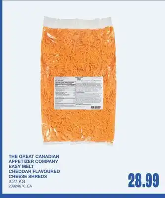 Wholesale Club THE GREAT CANADIAN APPETIZER COMPANY EASY MELT CHEDDAR FLAVOURED CHEESE SHREDS offer