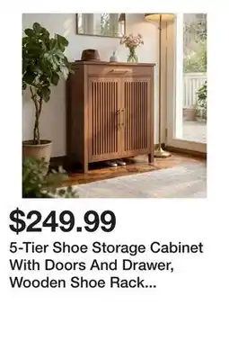 Wayfair 5-Tier Shoe Storage Cabinet With Doors And Drawer, Wooden Shoe Rack Organizer offer