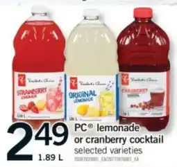 Fortinos PC lemonade or cranberry cocktail offer