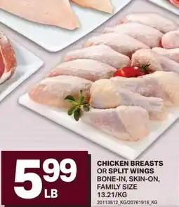 Freshmart Chicken breasts or split wings bone-in, skin-on, family size offer