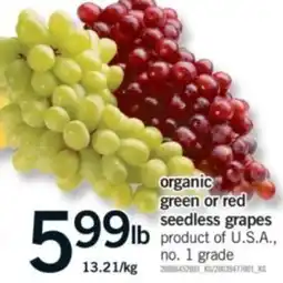 Fortinos organic green or red seedless grapes offer