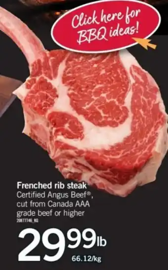 Fortinos Frenched rib steak offer