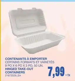 Wholesale Club HINGED TAKE-OUT CONTAINERS, 9PO X 6PO X 3PO, 50 UN offer