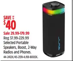 Canadian Tire Selected Portable Speakers, Boost, 2-Way Radios and Phones offer