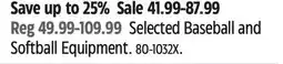 Canadian Tire Selected Baseball and Softball Equipment offer