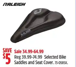 Canadian Tire Selected Raleigh Bike Saddles and Seat Cover offer