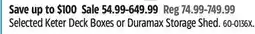 Canadian Tire Selected Keter Deck Boxes or Duramax Storage Shed offer