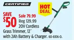 Canadian Tire 20V Cordless Grass Trimmer, 12 with 2Ah Battery & Charger offer