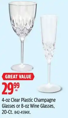 Canadian Tire 4-oz Clear Plastic Champagne Glasses or 8-oz Wine Glasses offer
