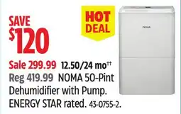 Canadian Tire NOMA 50-Pint Dehumidifier with Pump offer