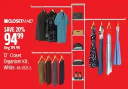 Canadian Tire Closetmaid 12˝ Closet Organizer Kit, White offer
