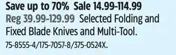 Canadian Tire Camillus Selected Folding and Fixed Blade Knives and Multi-Tool offer