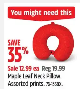Canadian Tire Maple Leaf Neck Pillow offer
