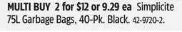 Canadian Tire Simplicite 75L Garbage Bags offer
