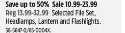 Canadian Tire Selected File Set, Headlamps, Lantern and Flashlights offer
