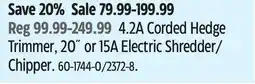 Canadian Tire 4.2A Corded Hedge Trimmer, 20 or 15A Electric Shredder/Chipper offer