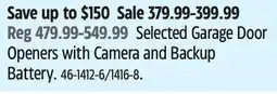 Canadian Tire Selected Garage Door Openers with Camera and Backup Battery offer