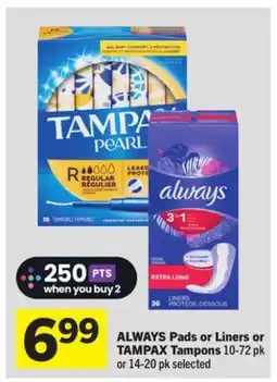 Foodland Pads or Liners or Tampons offer