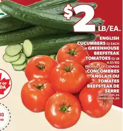 Valu-mart CONCOMBRES ANGLAIS OU TOMATES BEEFSTEAK DE SERRE offer