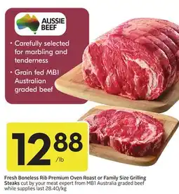 Sobeys Fresh Boneless Rib Premium Oven Roast or Family Size Grilling Steaks offer