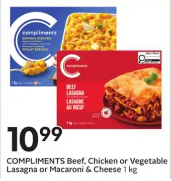 Sobeys COMPLIMENTS Beef, Chicken or Vegetable Lasagna or Macaroni & Cheese offer