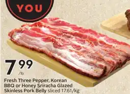 Sobeys Fresh Three Pepper, Korean BBQ or Honey Sriracha Glazed Skinless Pork Belly offer