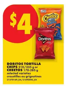 No Frills DORITOS TORTILLA CHIPS, 210/235 G OR CHEETOS offer