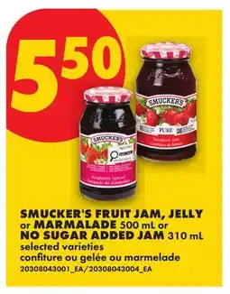 No Frills SMUCKER'S FRUIT JAM, JELLY OR MARMALADE, 500 ML OR NO SUGAR ADDED JAM, 310 ML offer