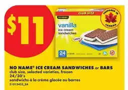 No Frills NO NAME ICE CREAM SANDWICHES OR BARS, 24/30'S offer