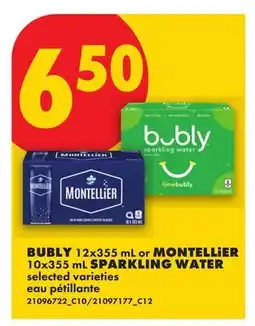 No Frills BUBLY, 12X355 ML OR MONTELLIER, 10X355 ML SPARKLING WATER offer