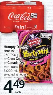 Fortinos HUMPTY DUMPTY SNACKS, 250-290 G OR COCA-COLA OR CANADA DRY MINI CANS, 6X222 ML offer