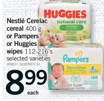 Fortinos NESTLÉ CERELAC CEREAL, 400 G OR PAMPERS OR HUGGIES WIPES, 112-216'S offer