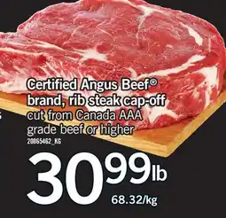 Fortinos CERTIFIED ANGUS BEEF BRAND, RIB STEAK CAP-OFF offer