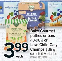 Fortinos BABY GOURMET PUFFS OR BARS, 40-98 G OR LOVE CHILD OATY CHOMPS, 138 G offer